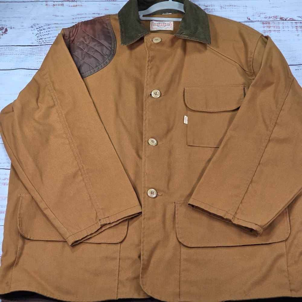 Saf-T-Bak Hunting Jacket Mens XL Brown Good Vintage Canvas Hunting Pockets